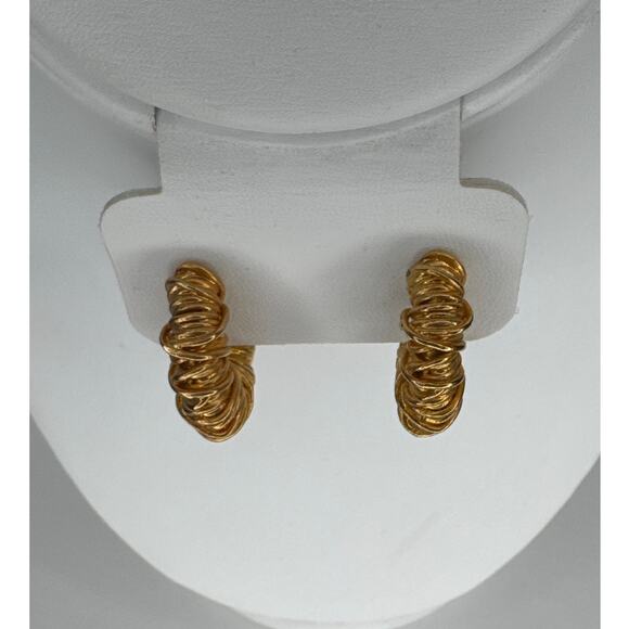 Vintage 1980s–1990s Gold Wire Wrapped Croissant Hoop Earrings - Picture 9 of 10